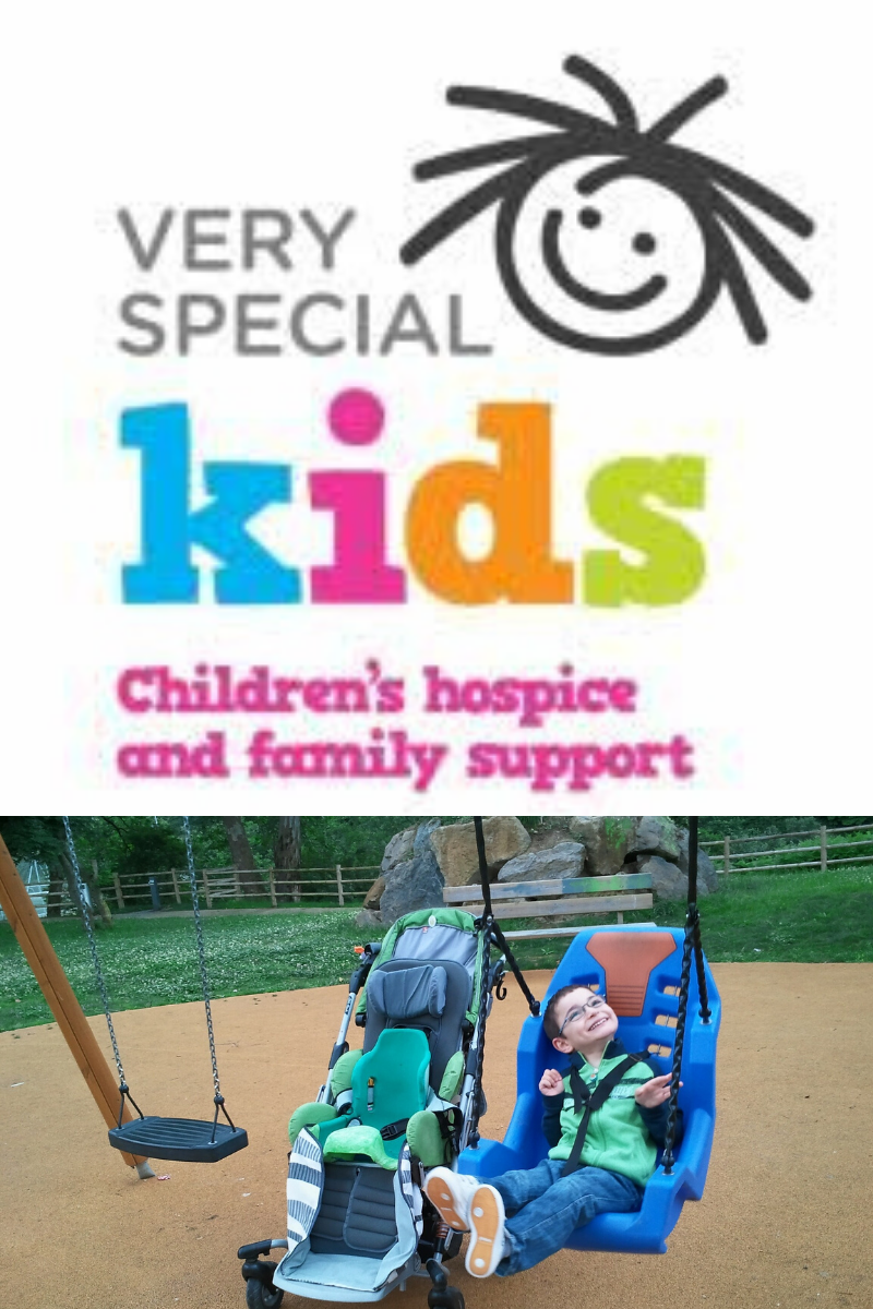A Very Special Kid in a disability swing, sitting next it, his wheelchair - a child in palliative care